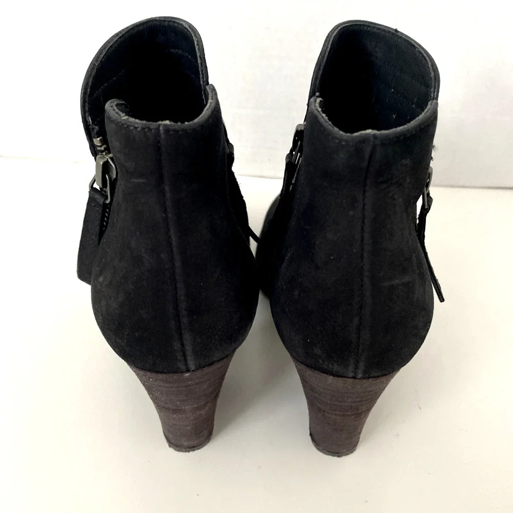Paul Green Malibu Sliced Zip Bootie Ankle Boot Black Block Heel Suede 6.5UK 9 US